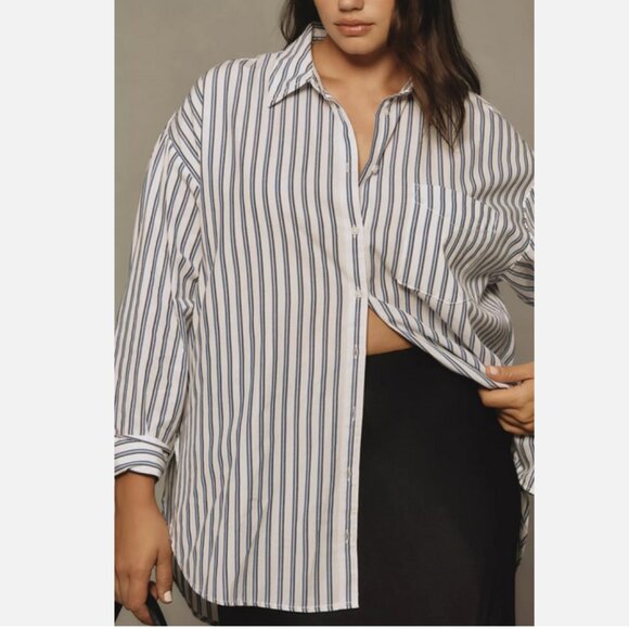 Anthropologie Maeve The Bennet Buttondown Shirt Indigo Stripe MP  M Petite NWT - Picture 7 of 8